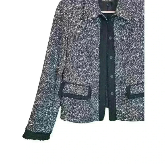 Lafayette 148 New York Black White Tweed Fray Edge Wool Blend Blazer Size 8 - Picture 4 of 8